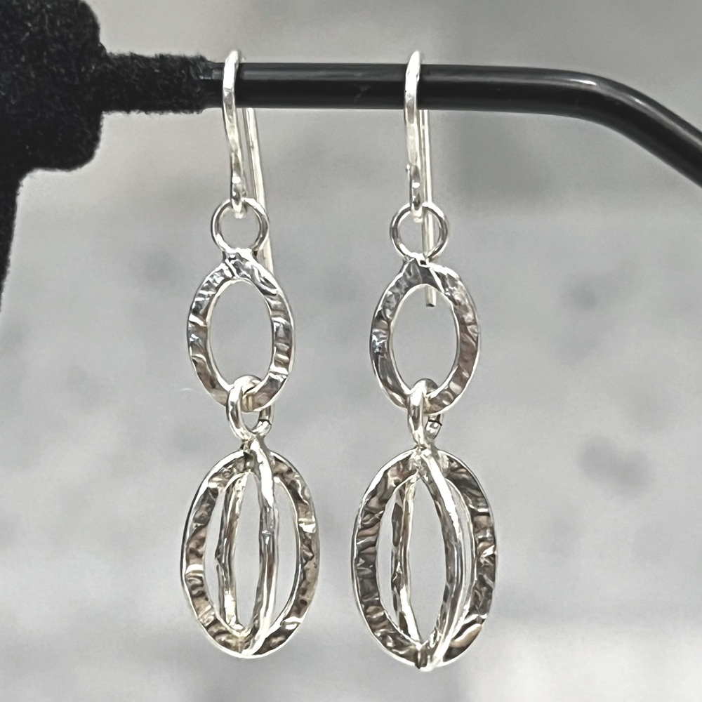 Sterling Silver Oval Hammered Dangle Earrings